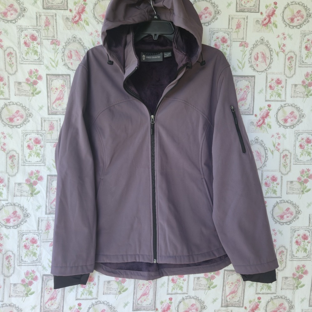 Free Country Women XXL Softshell Jacket Hooded Purple Fleece Lined Coat Size 18